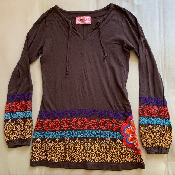 Johnny Was JWLA Blouse Womens S Brown Floral Embroidered Tunic Peasant Boho Top - Picture 14 of 14